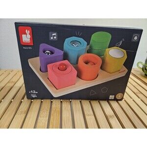New Janod I Wood Shapes & Sounds 6-Block Puzzles Sensory for Toddlers. Ages 18-2